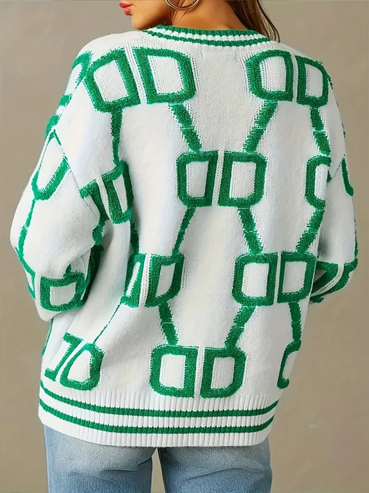 Trendy Women’s Letter Print V-Neck Sweater