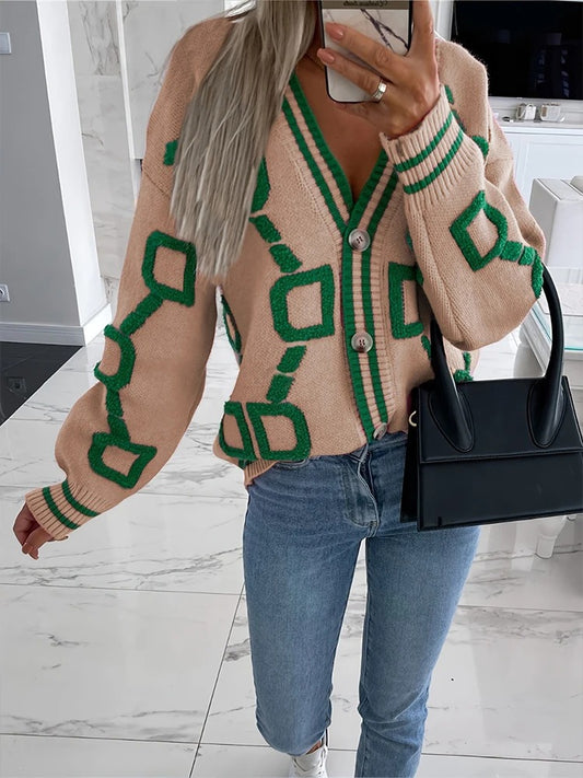 Trendy Women’s Letter Print V-Neck Sweater