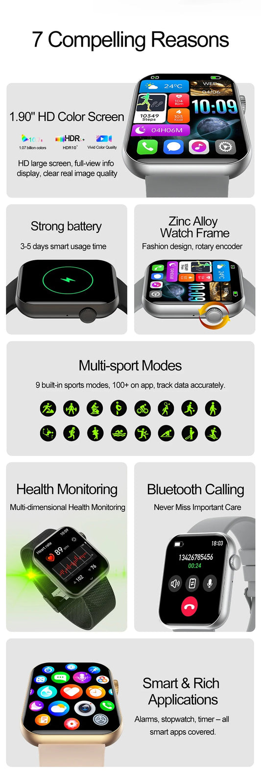 2025 Smartwatch – 1.9" AMOLED HD, Bluetooth Calling, 100+ Sports Modes