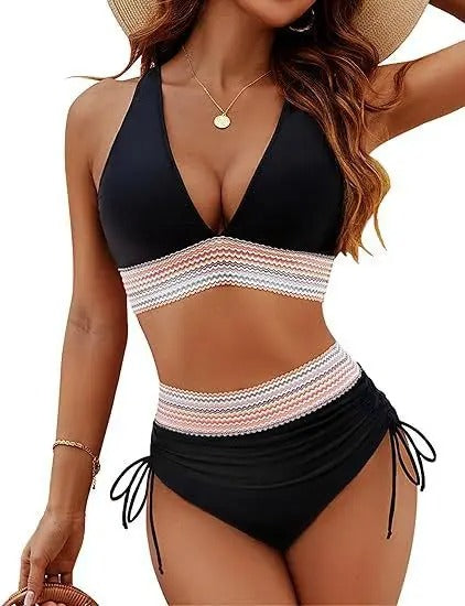 2025 Textured Bikini Set – High Waist, Wire-Free & Stylish