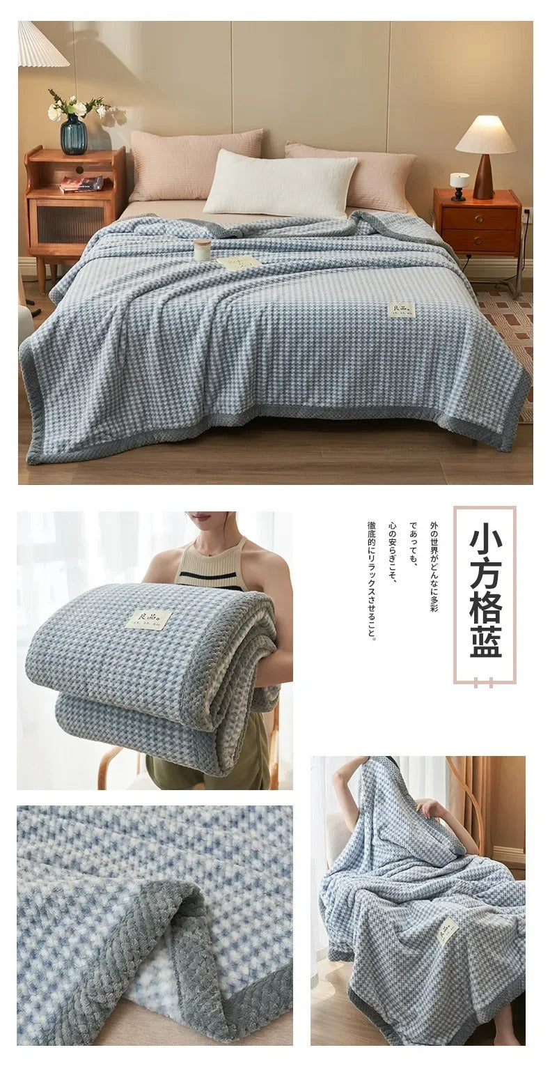 Cozy Plaid Coral Fleece Blanket – Ultra-Soft & Winter-Ready