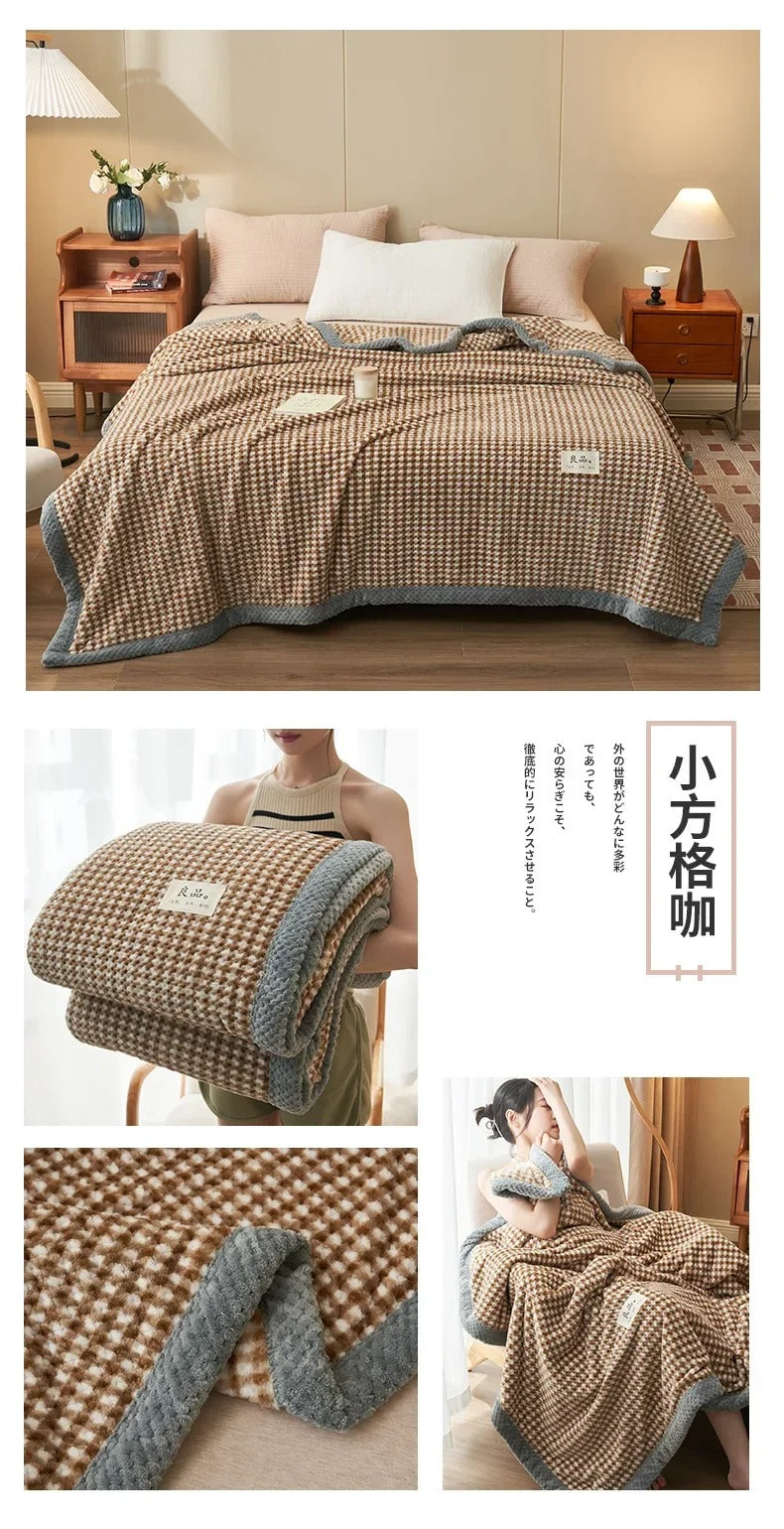 Cozy Plaid Coral Fleece Blanket – Ultra-Soft & Winter-Ready