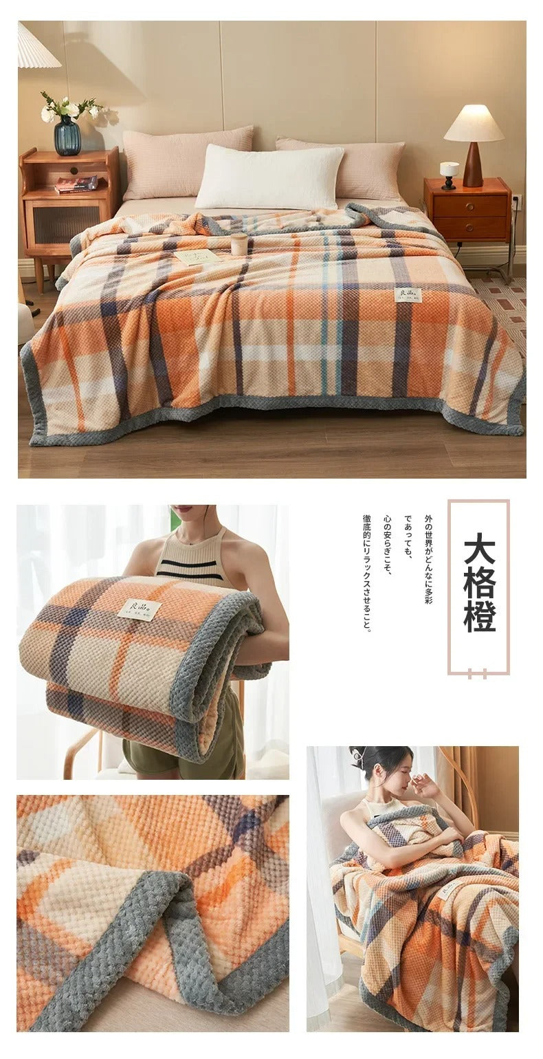 Cozy Plaid Coral Fleece Blanket – Ultra-Soft & Winter-Ready