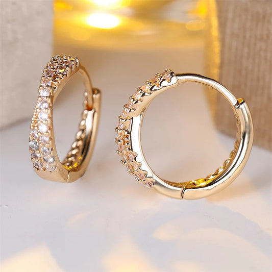 Trendy Women’s Round Hoop Earrings – Cubic Zirconia Sparkle