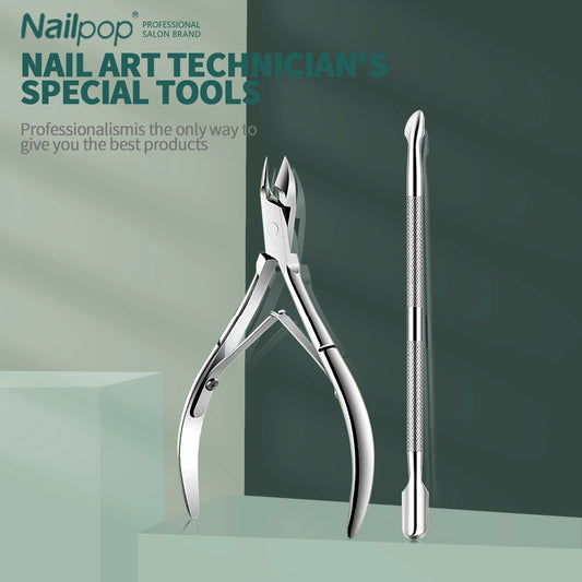 Nailpop Professional Stainless Steel Nail Cutter Scissors & Cuticle Pusher Remover Kit