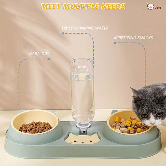 🐾 3-in-1 Cat Bowl – Eat, Drink, Repeat, Mess-Free 😺💦