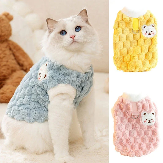 Plaid Plush Pet Vest – Cozy Button-Up Jacket for Cats & Small Dogs