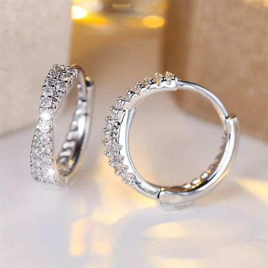 Trendy Women’s Round Hoop Earrings – Cubic Zirconia Sparkle