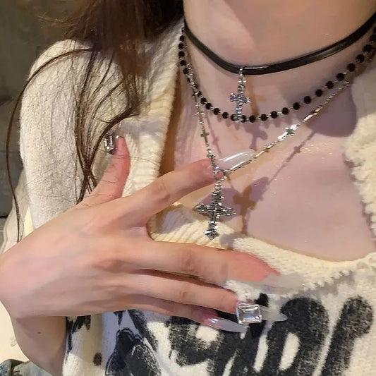 Layered Cross Necklace – Edgy Punk Jewelry for Couples