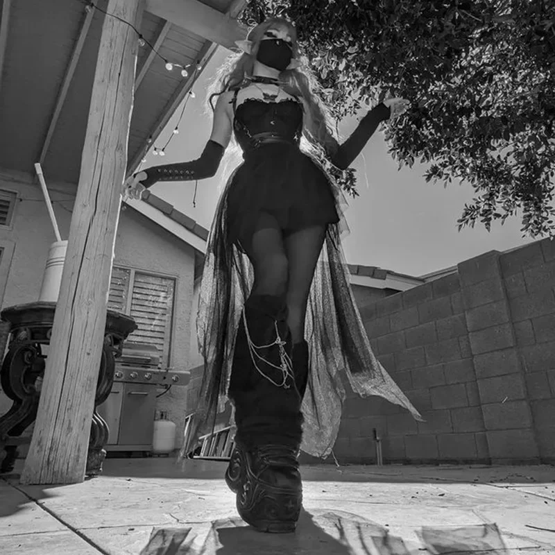 ⚡ Women’s Asymmetrical Mid-Calf Dress – Punk Street Chic