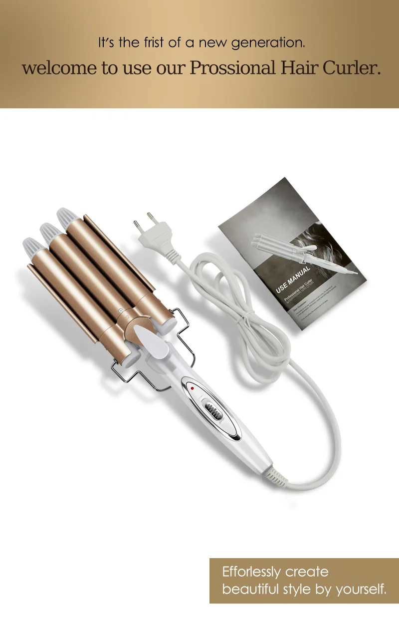 Professional Triple Barrel Hair Waver – Ceramic Tourmaline Styling Tool