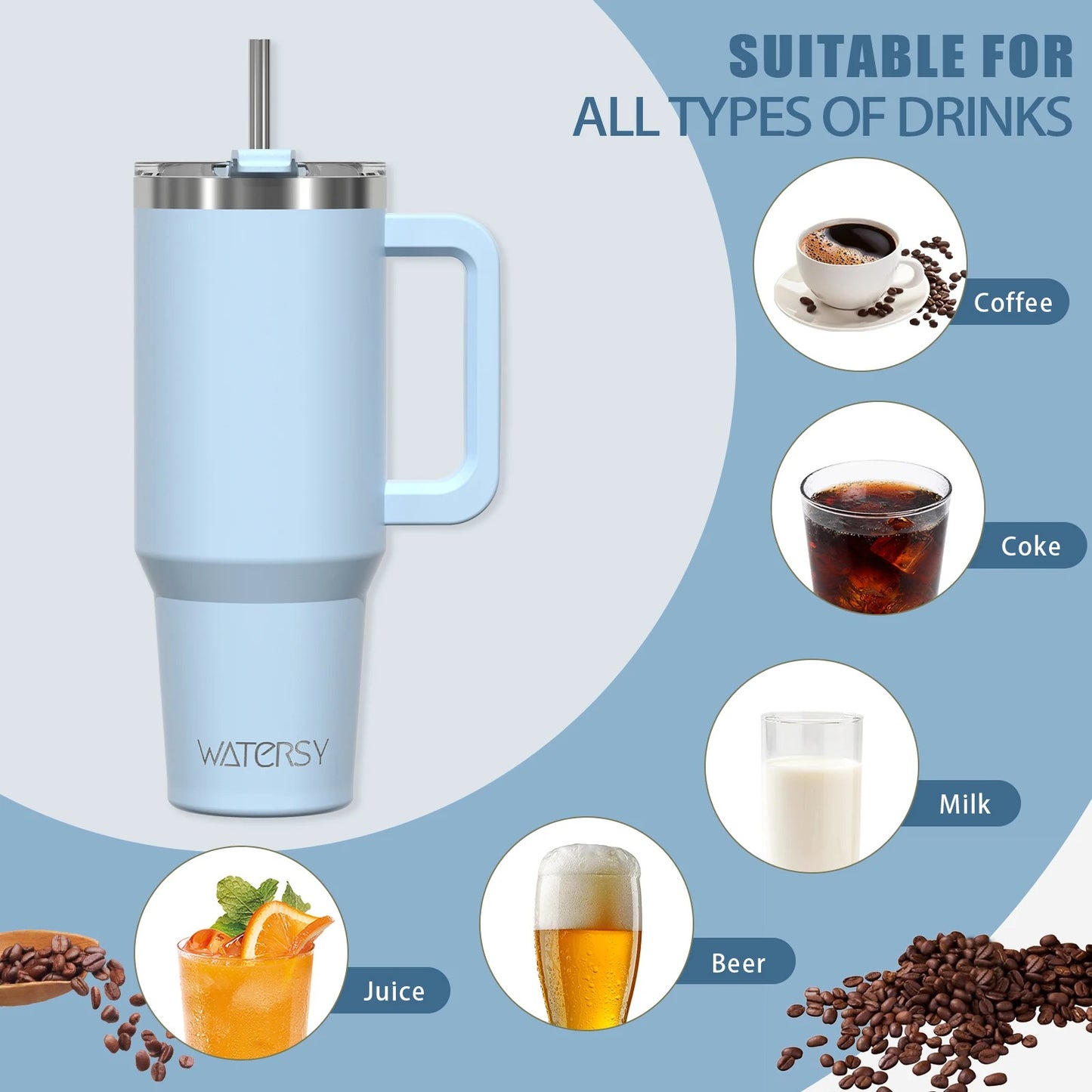 Watersy 40oz/30oz Stainless Steel Insulated Tumbler – Leakproof & Travel-Ready