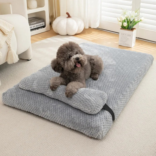 Coral Fleece Orthopedic Pet Bed – Removable Pillow & Machine Washable Comfort