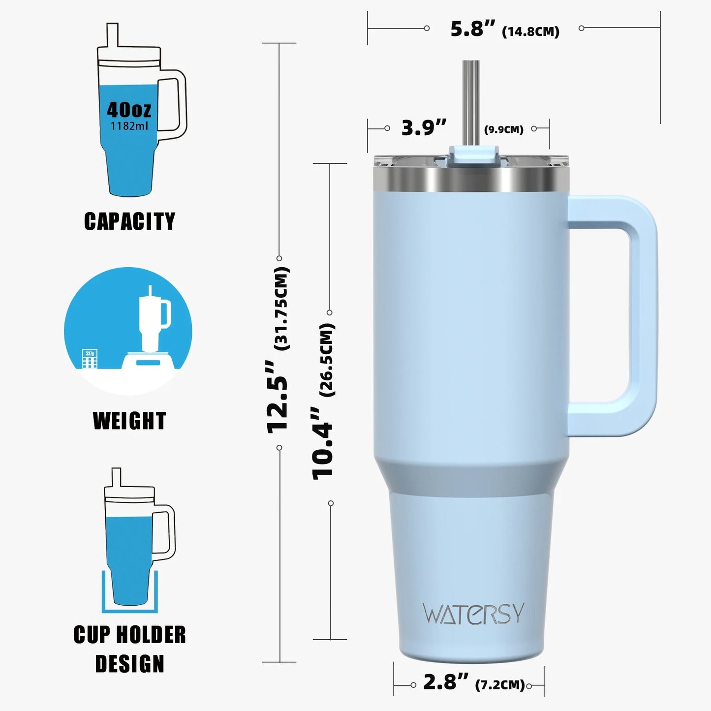 Watersy 40oz/30oz Stainless Steel Insulated Tumbler – Leakproof & Travel-Ready