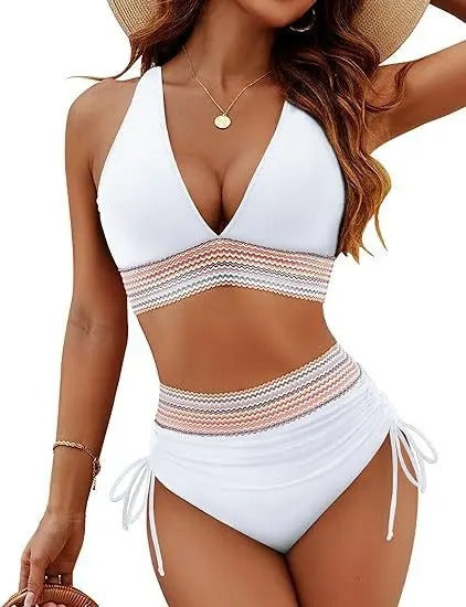2025 Textured Bikini Set – High Waist, Wire-Free & Stylish