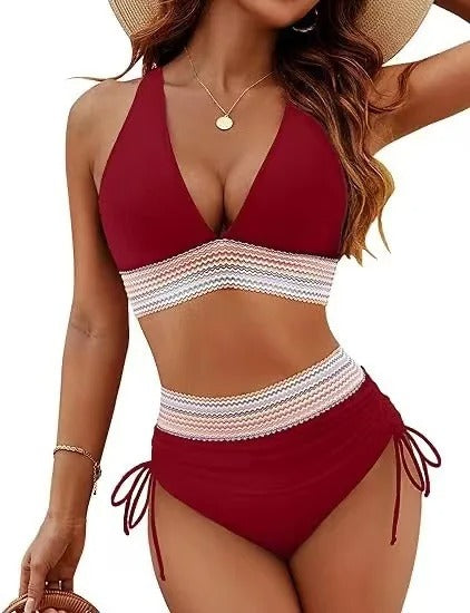 2025 Textured Bikini Set – High Waist, Wire-Free & Stylish