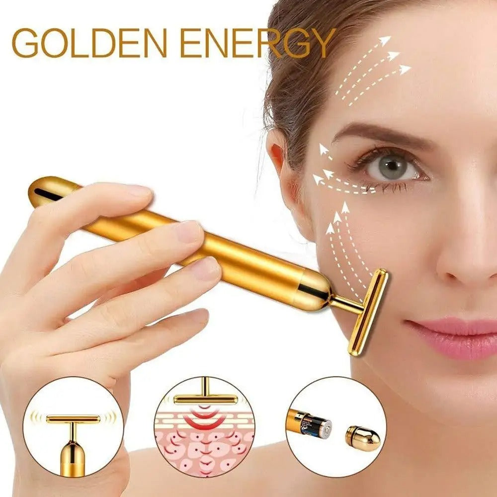 24K Electric T-Shaped Facial Massager – Glow & Lift