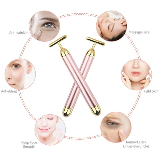 24K Electric T-Shaped Facial Massager – Glow & Lift