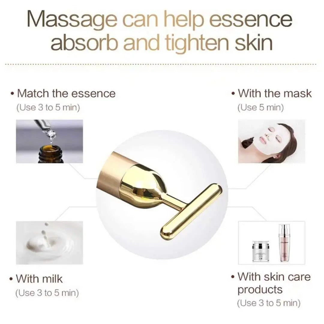 24K Electric T-Shaped Facial Massager – Glow & Lift