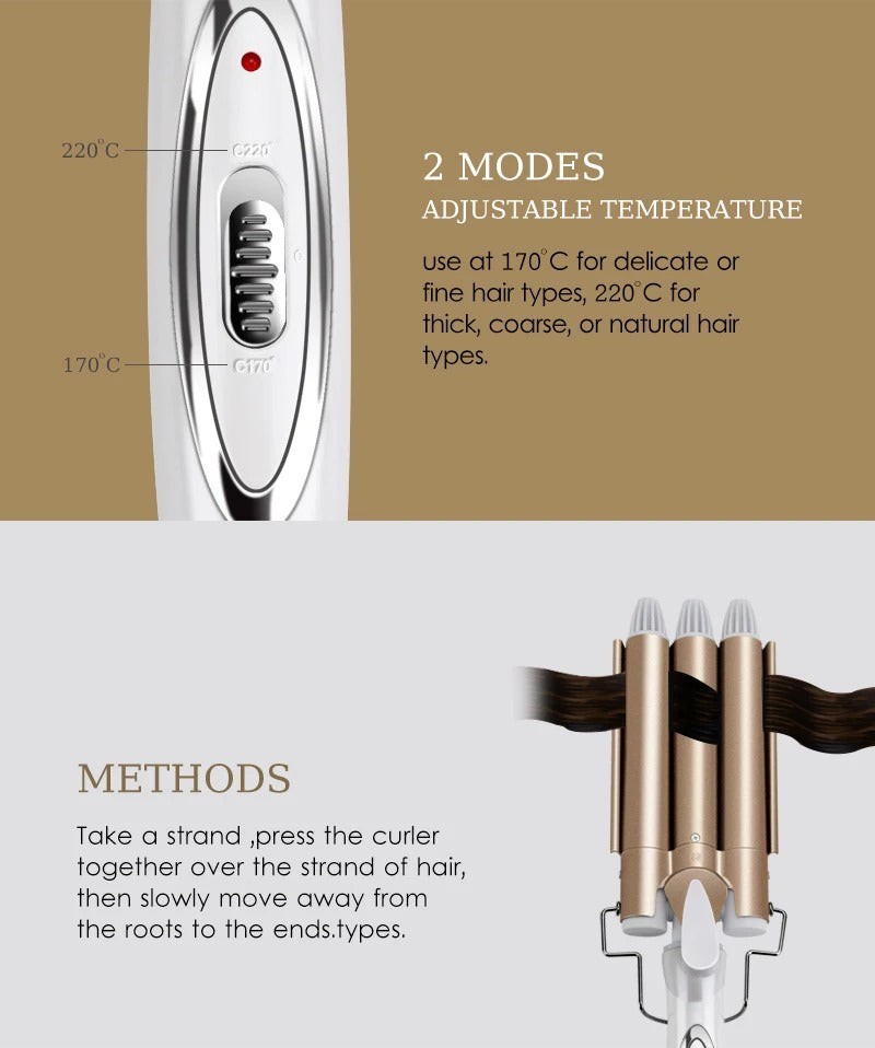 Professional Triple Barrel Hair Waver – Ceramic Tourmaline Styling Tool